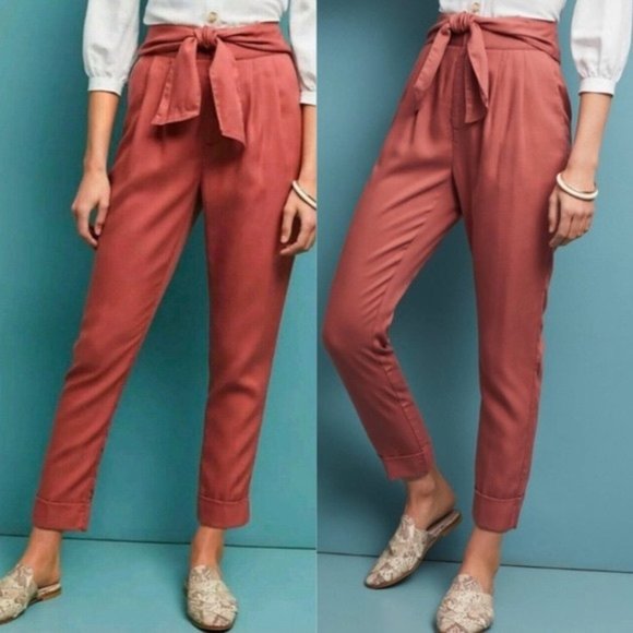 CARTONNIER BY ANTHROPOLOGIE | Dusty Rose Kingsley Belted Pants | Size 4 - Picture 1 of 11